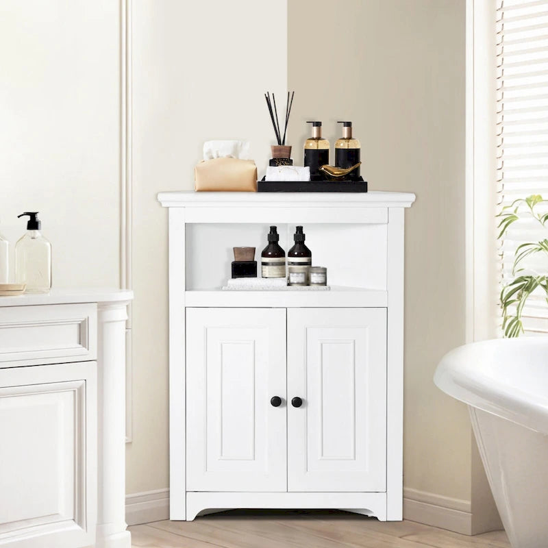 Corner Cabinet 32 with 2 Doors and Adjustable Shelves for Home Storage - 25.4 x 12.8 x 33.3 in