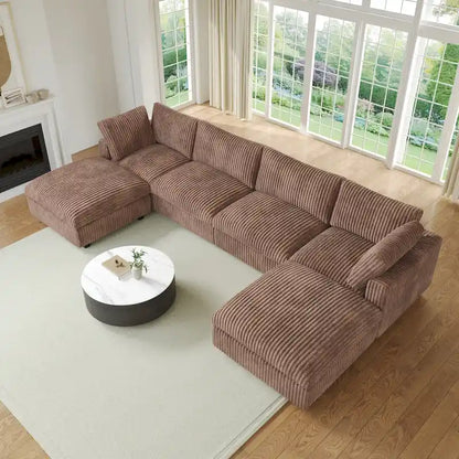 Soft Plush Upholstered Modular Sectional Sofa U-shaped Down Filled Living Room Couch-5 Seaters/6 Seaters