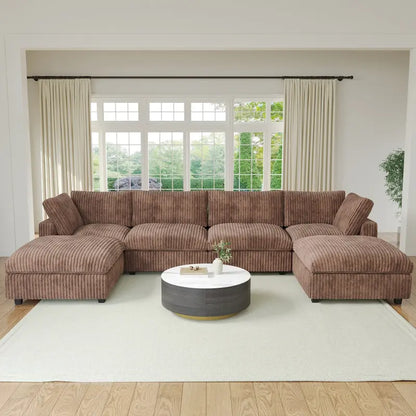 Soft Plush Upholstered Modular Sectional Sofa U-shaped Down Filled Living Room Couch-5 Seaters/6 Seaters