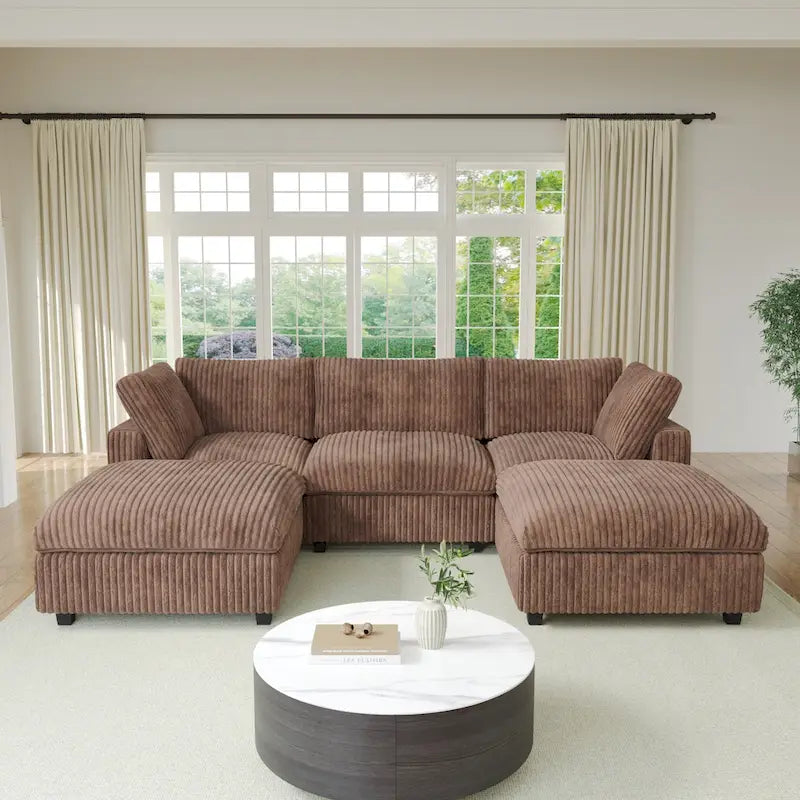 Soft Plush Upholstered Modular Sectional Sofa U-shaped Down Filled Living Room Couch-5 Seaters/6 Seaters