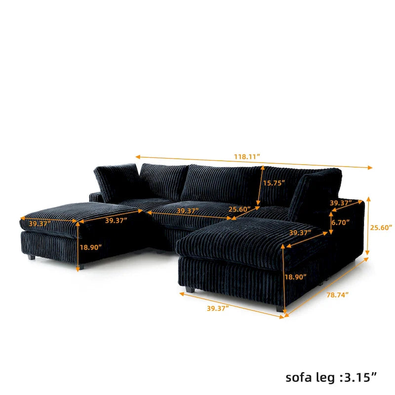 Soft Plush Upholstered Modular Sectional Sofa U-shaped Down Filled Living Room Couch-5 Seaters/6 Seaters