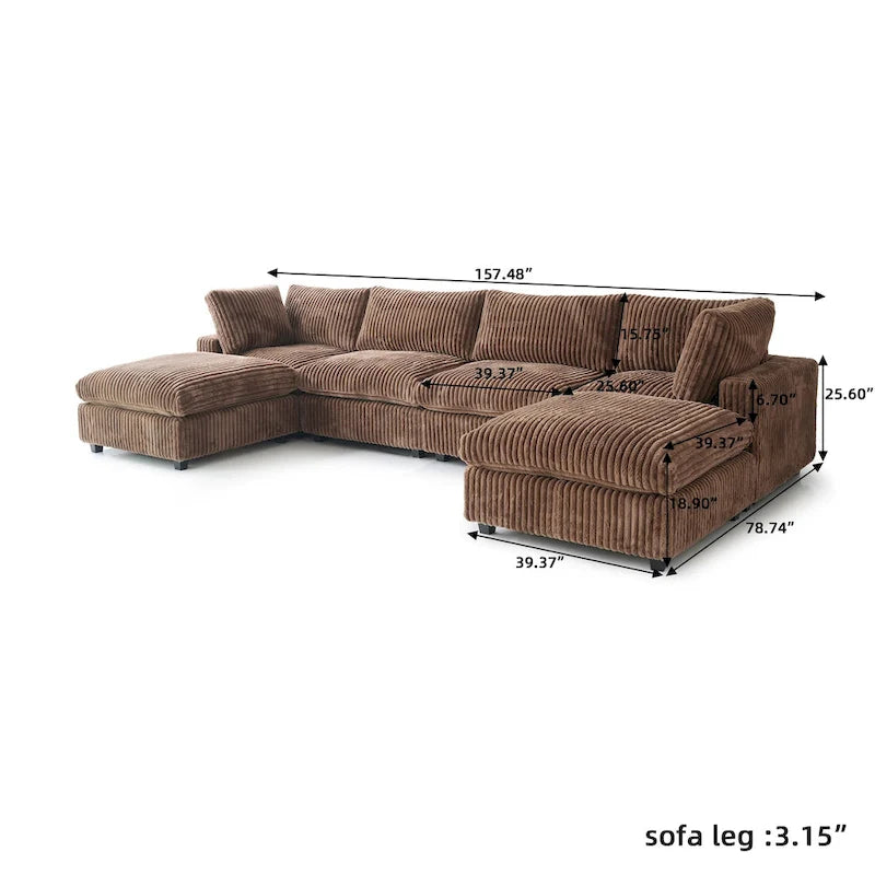 Soft Plush Upholstered Modular Sectional Sofa U-shaped Down Filled Living Room Couch-5 Seaters/6 Seaters