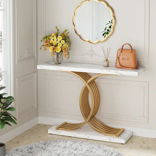 40 Modern Console Table, Faux Marble Entryway Hallway Table for Foyer