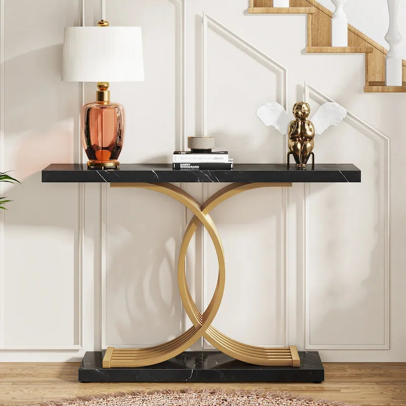 40 Modern Console Table, Faux Marble Entryway Hallway Table for Foyer