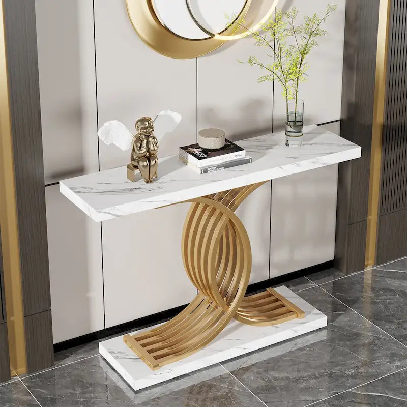 40 Modern Console Table, Faux Marble Entryway Hallway Table for Foyer