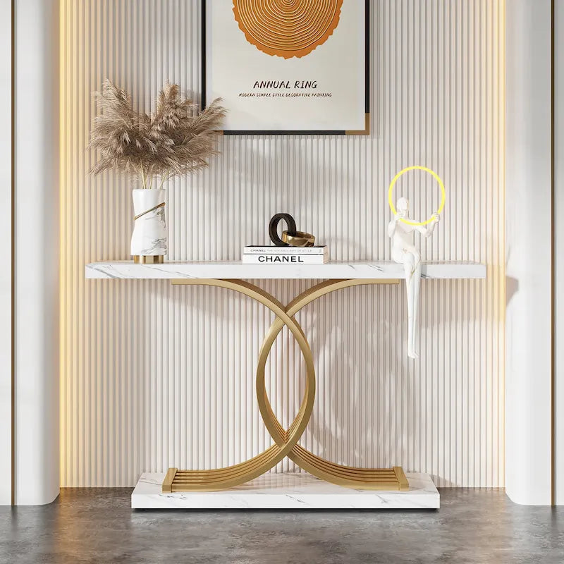 40 Modern Console Table, Faux Marble Entryway Hallway Table for Foyer