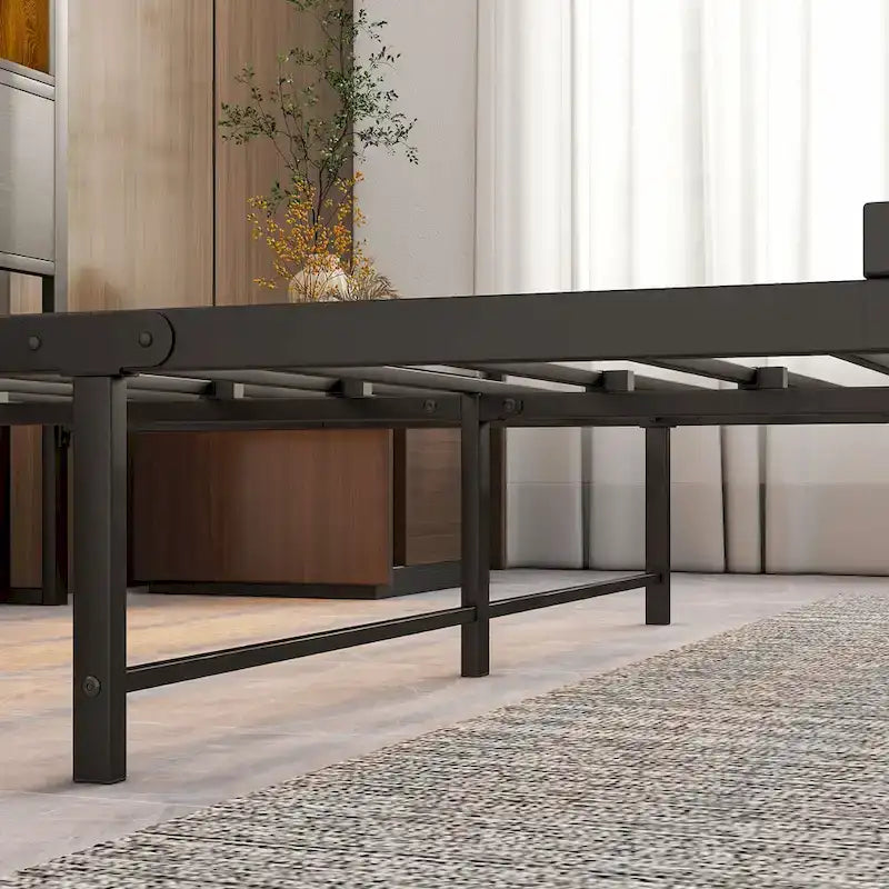 Full Size Metal Platform Bed with RGB LED Lights and USB Charging Station