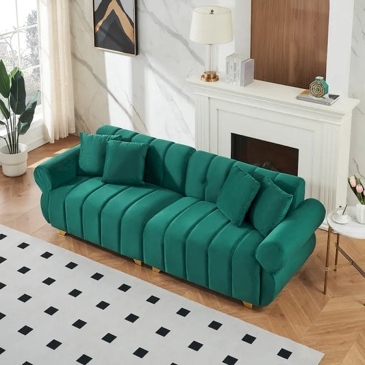 Green Velvet 3-seater Sofa with Spring-Wrapped Cushions