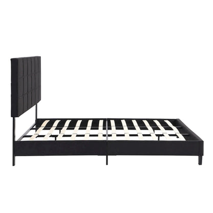 King Size Upholstered Bed with Linen Fabric Headboard