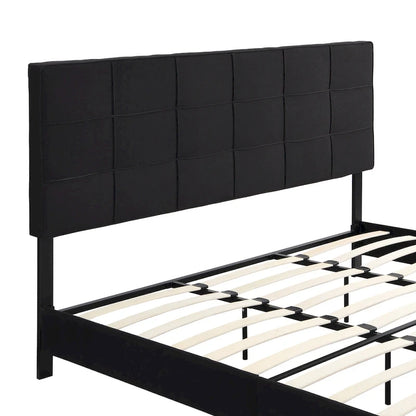King Size Upholstered Bed with Linen Fabric Headboard
