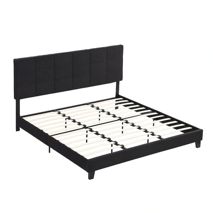 King Size Upholstered Bed with Linen Fabric Headboard