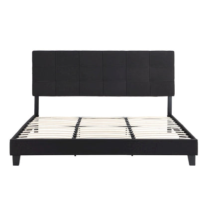 King Size Upholstered Bed with Linen Fabric Headboard
