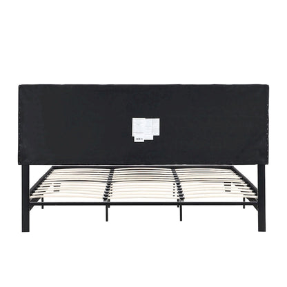 King Size Upholstered Bed with Linen Fabric Headboard