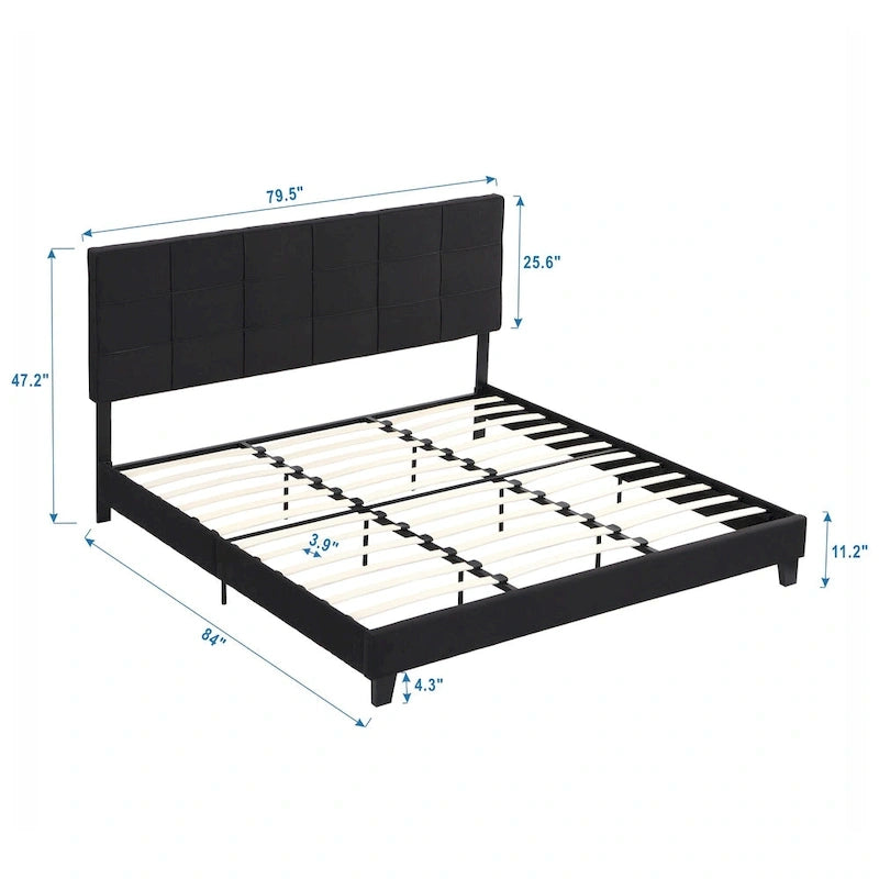 King Size Upholstered Bed with Linen Fabric Headboard