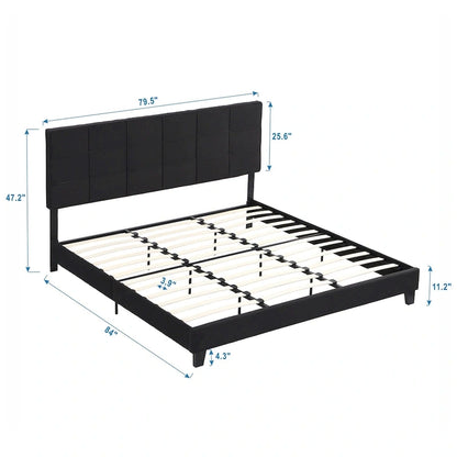 King Size Upholstered Bed with Linen Fabric Headboard