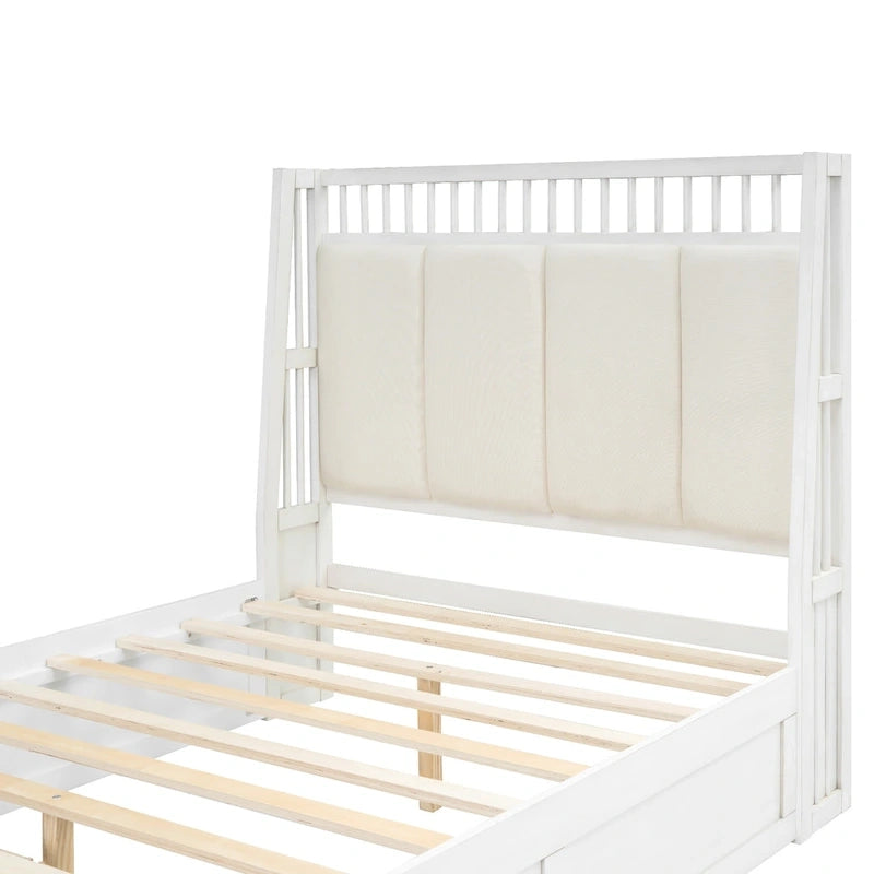 Full Size Wooden Platform Bed with Upholstered Headboard and 2 Drawers
