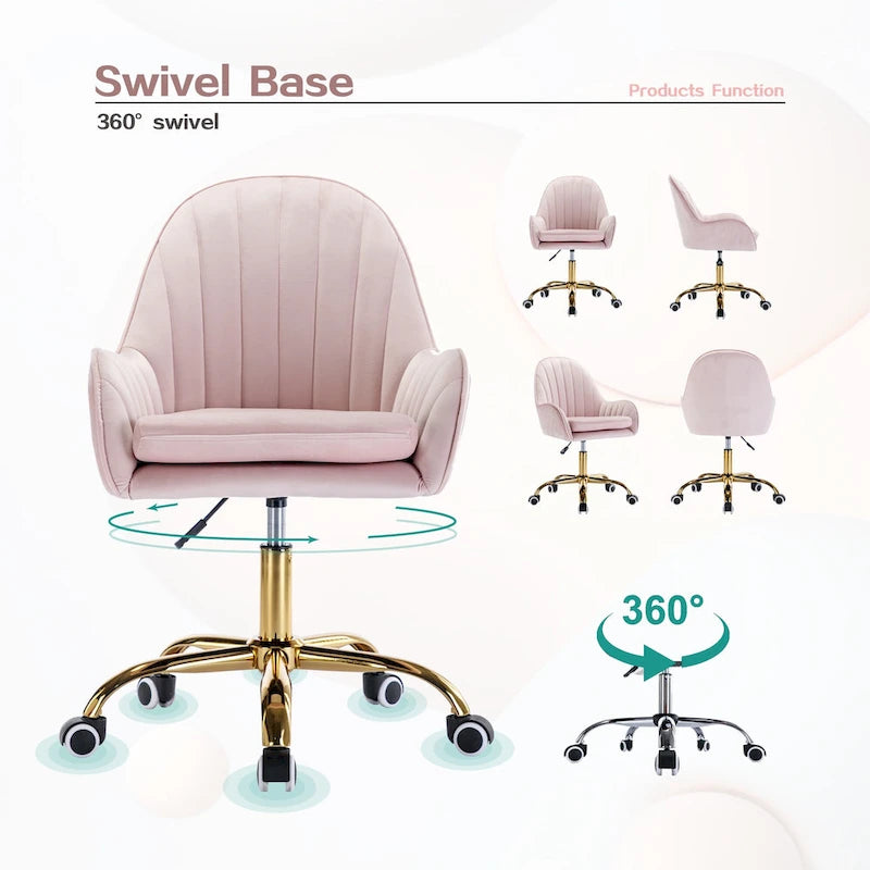 Cute Chair Office Chair with Side Arms and Gold Metal Base Adjustable Height