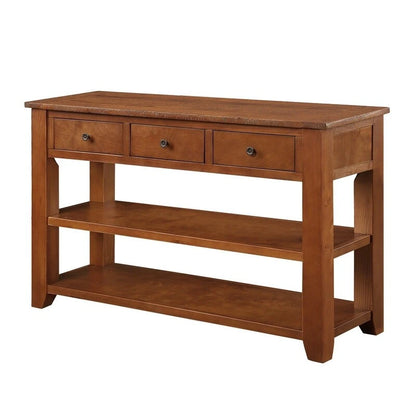 48 Solid Pine Wood Top Console Table, Modern Entryway Sofa Side Table with 3 Storage Drawers and 2 Shelves. Easy to Assemble