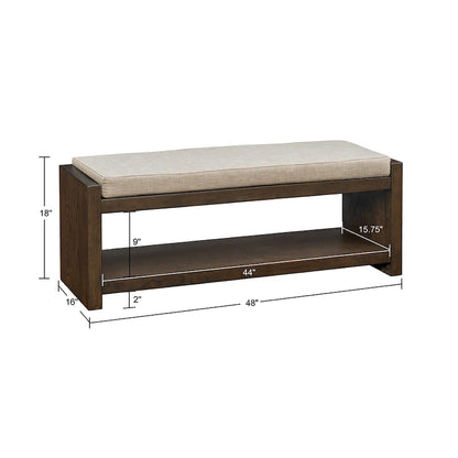 Coffee Brown Storage Bench with Cushion - 48" Wide