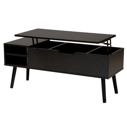 Modern Two-Tone Black and Espresso Brown Finished Wood Coffee Table with Lift-Top Storage Compartment