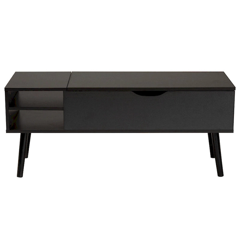 Modern Two-Tone Black and Espresso Brown Finished Wood Coffee Table with Lift-Top Storage Compartment