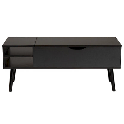 Modern Two-Tone Black and Espresso Brown Finished Wood Coffee Table with Lift-Top Storage Compartment