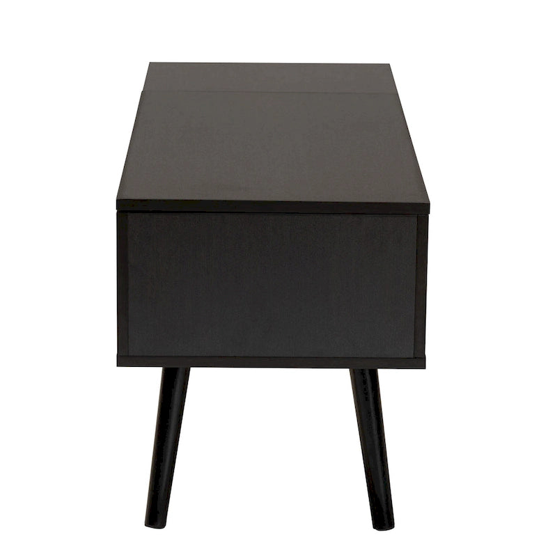 Modern Two-Tone Black and Espresso Brown Finished Wood Coffee Table with Lift-Top Storage Compartment