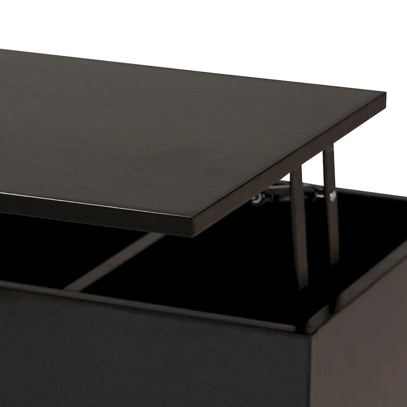 Modern Two-Tone Black and Espresso Brown Finished Wood Coffee Table with Lift-Top Storage Compartment