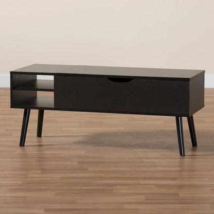 Modern Two-Tone Black and Espresso Brown Finished Wood Coffee Table with Lift-Top Storage Compartment
