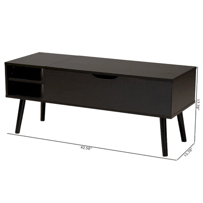 Modern Two-Tone Black and Espresso Brown Finished Wood Coffee Table with Lift-Top Storage Compartment