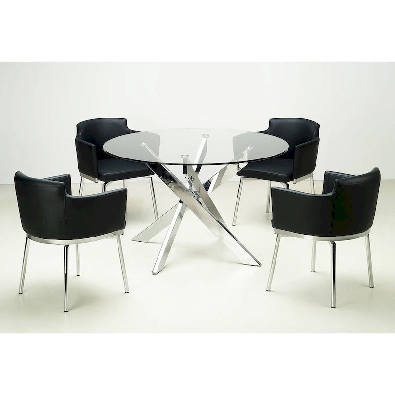 Round Glass Top Chrome Dining Table - Silver