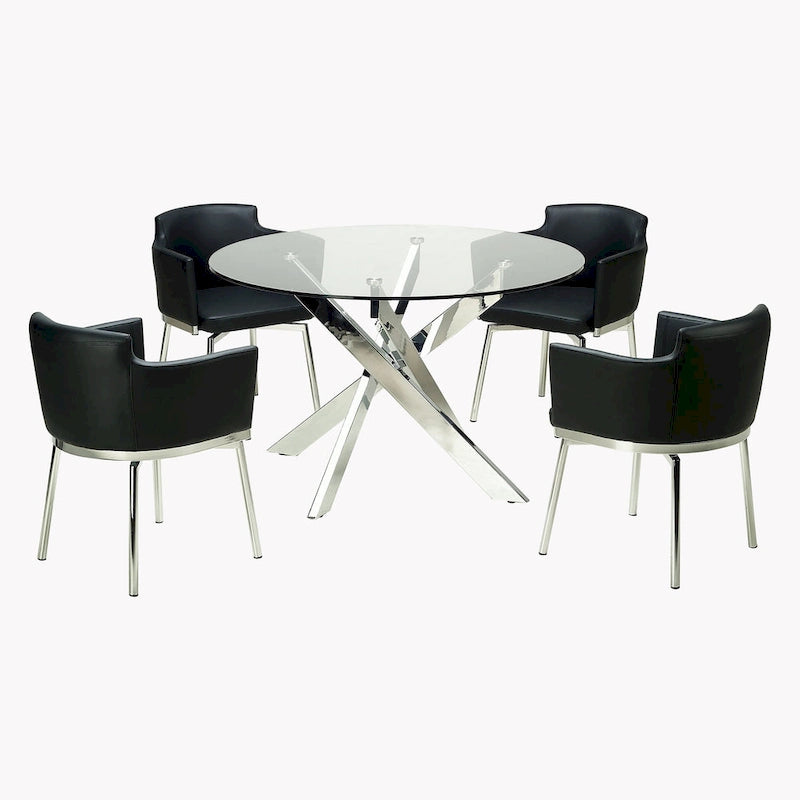 Round Glass Top Chrome Dining Table - Silver