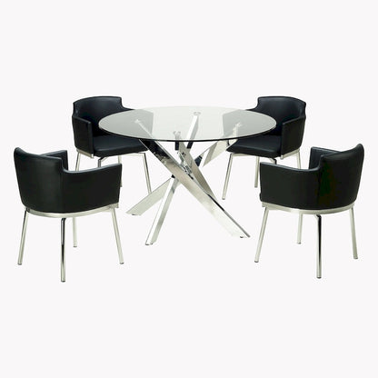 Round Glass Top Chrome Dining Table - Silver
