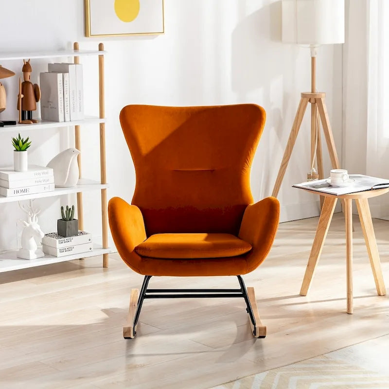Velvet Fabric Padded Seat Rocking Chair