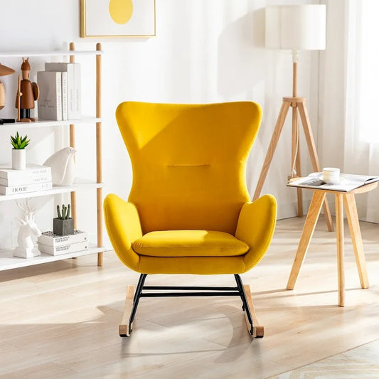 Velvet Fabric Padded Seat Rocking Chair