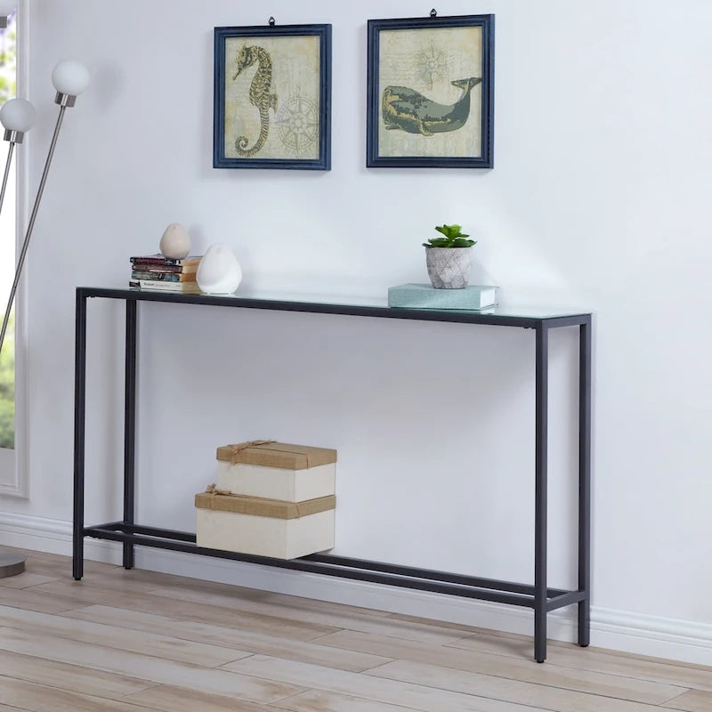 Long Narrow Console Table with Mirrored Top