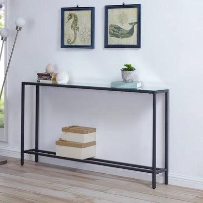 Long Narrow Console Table with Mirrored Top