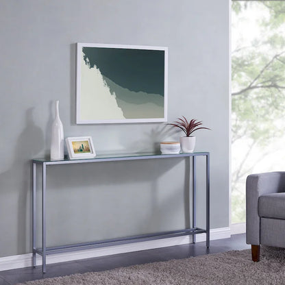 Long Narrow Console Table with Mirrored Top