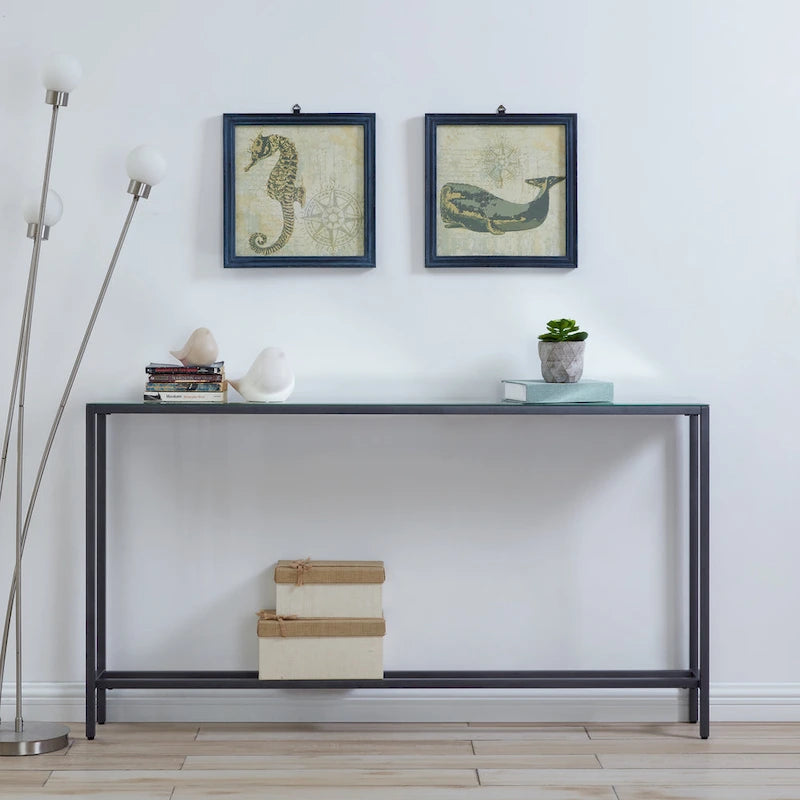 Long Narrow Console Table with Mirrored Top