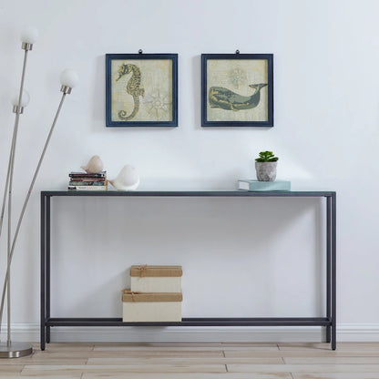 Long Narrow Console Table with Mirrored Top