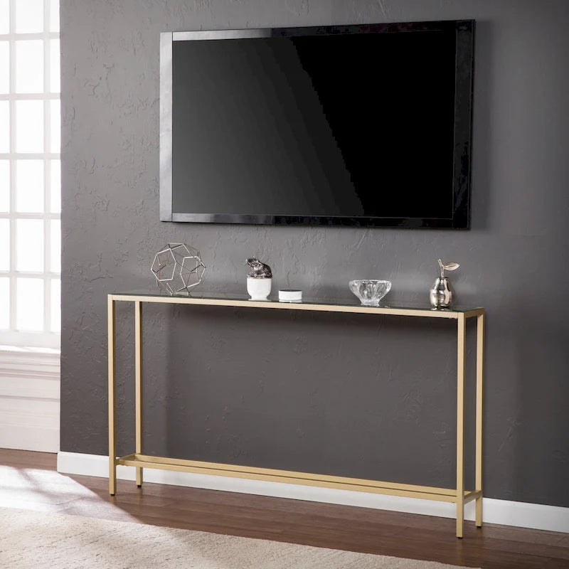Long Narrow Console Table with Mirrored Top