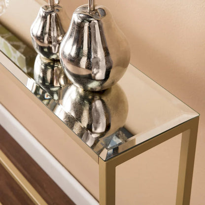 Long Narrow Console Table with Mirrored Top
