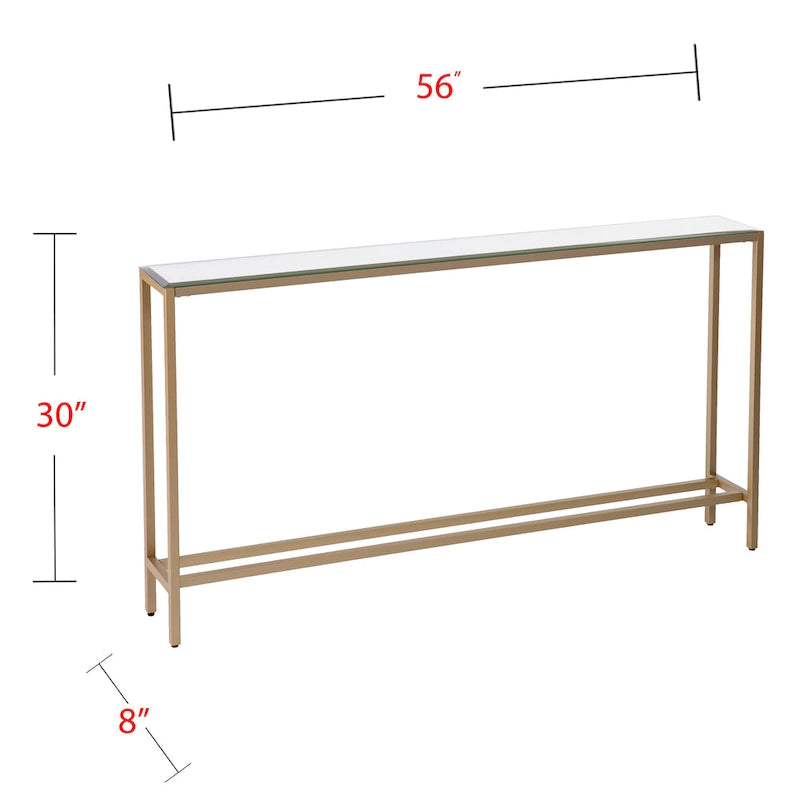 Long Narrow Console Table with Mirrored Top