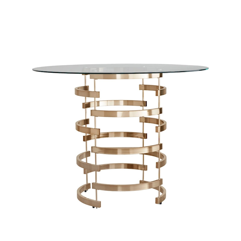 Round Glass Top Vortex Iron Base Counter Height Tabl