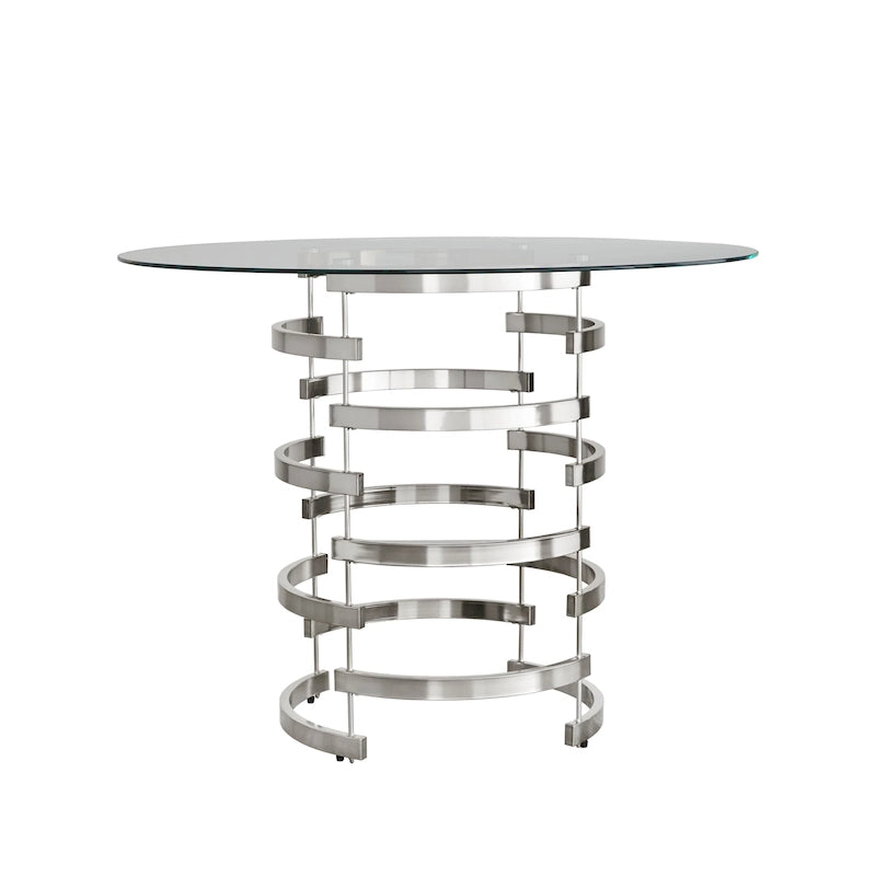 Round Glass Top Vortex Iron Base Counter Height Tabl