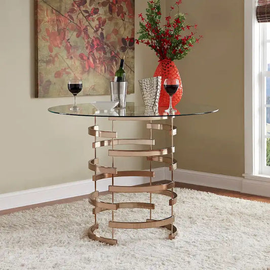 Nova Round Glass Top Vortex Iron Base Counter Height Table by iNSPIRE Q Bold