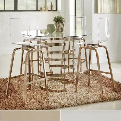 Round Glass Top Vortex Iron Base Counter Height Tabl