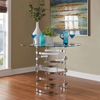 Round Glass Top Vortex Iron Base Counter Height Tabl