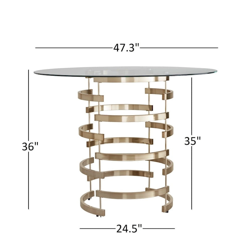 Round Glass Top Vortex Iron Base Counter Height Tabl