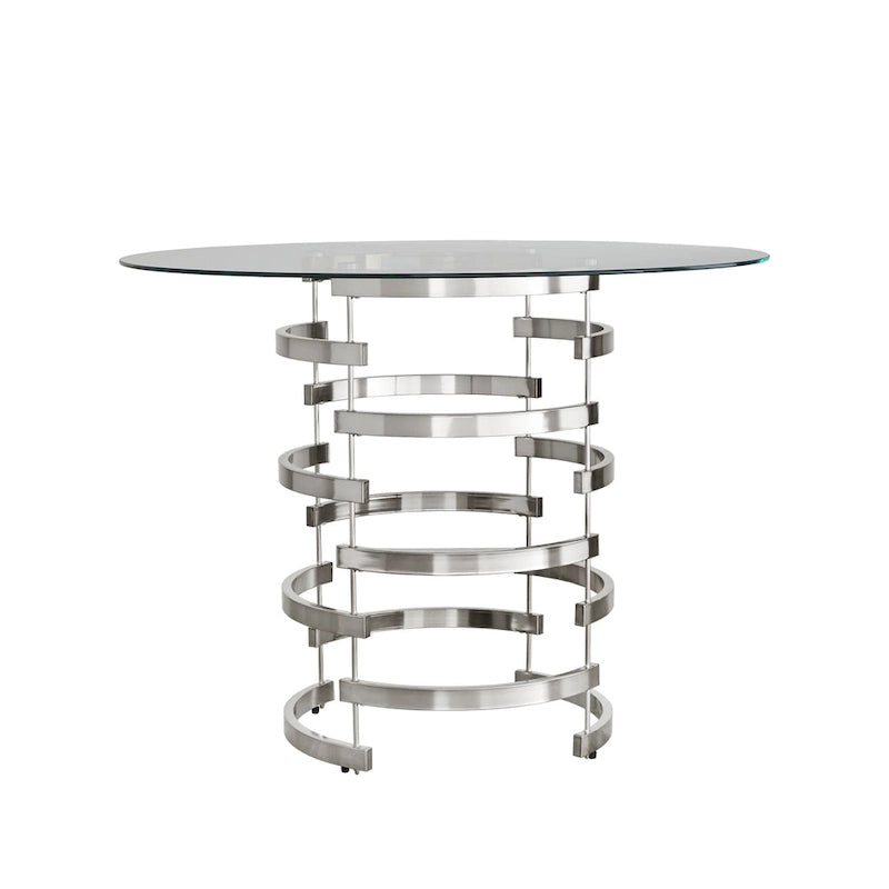 Round Glass Top Vortex Iron Base Counter Height Tabl